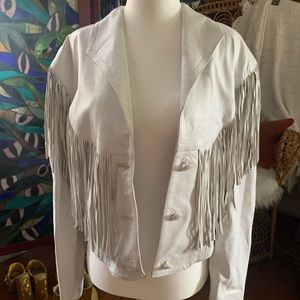 Pioneer Wear Vintage White Leather Fringe Jacket